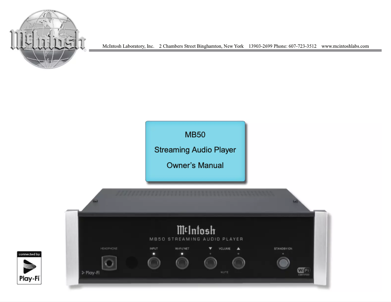 Page 1 de la notice Manuel utilisateur McIntosh MB50