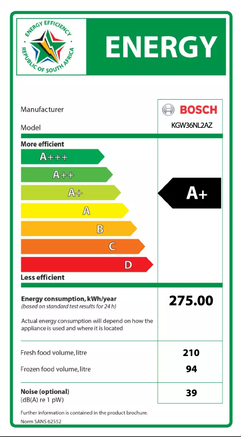 Page n°1 - Label énergétique Bosch KGW36NL2AZ