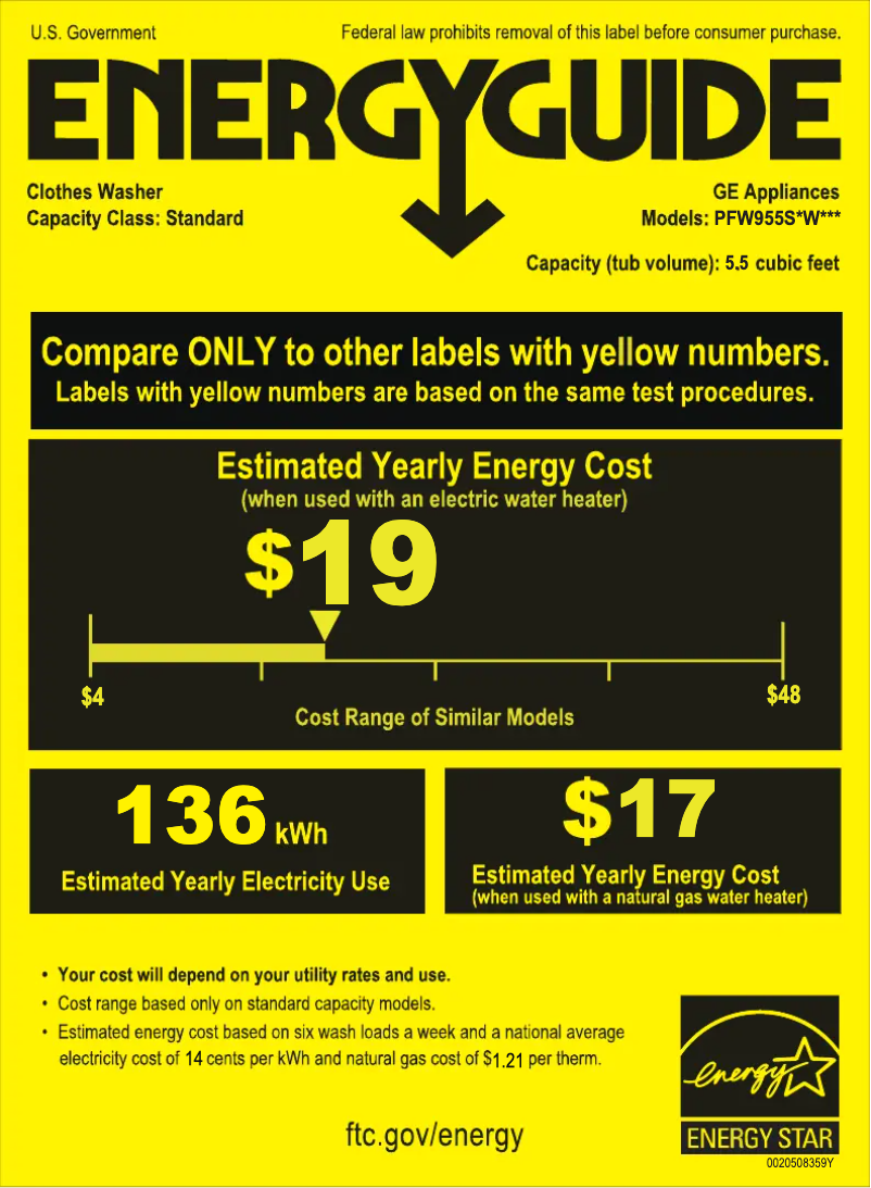 Page n°1 - Label énergétique GE PFW955SPWDS