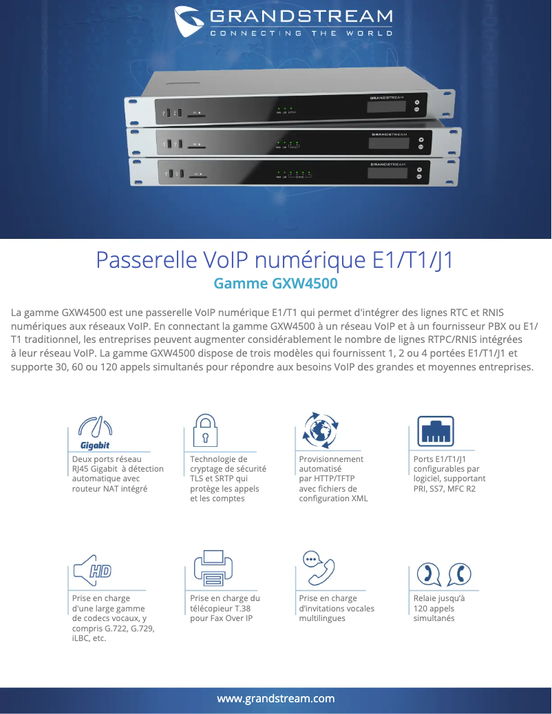 Page 1 de la notice Fiche technique Grandstream GXW4500