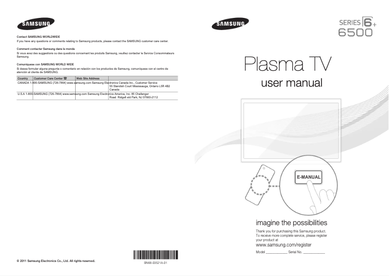 Page n°1 - Manuel utilisateur Samsung PN64D550