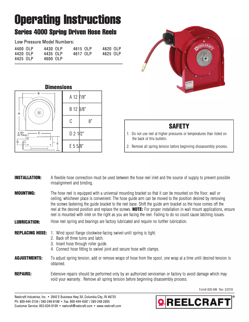 Page n°1 - Manuel utilisateur Reelcraft 4435 OLP