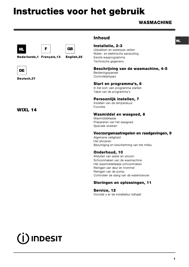 Image de la première page du manuel de l'appareil WIXL 14