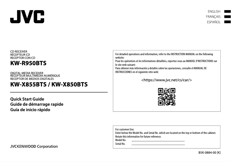 Image de la première page du manuel de l'appareil KW-X855BTS