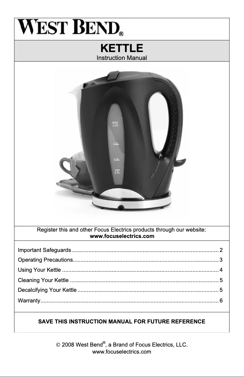 Page n°1 - Manuel utilisateur WestBend 53783