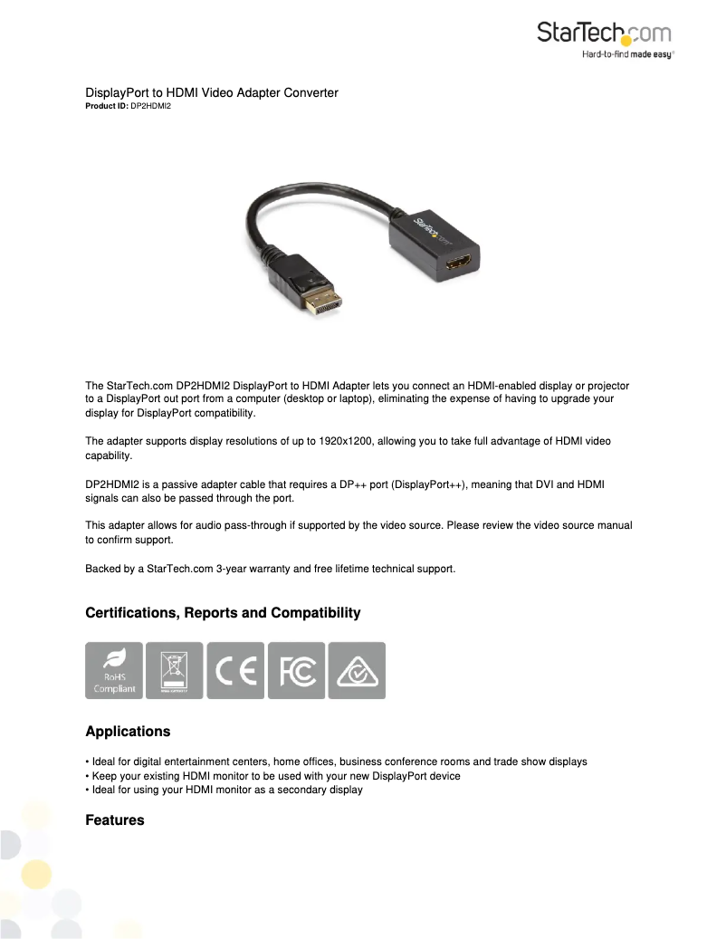 Image de la première page du manuel de l'appareil DP2HDMI2