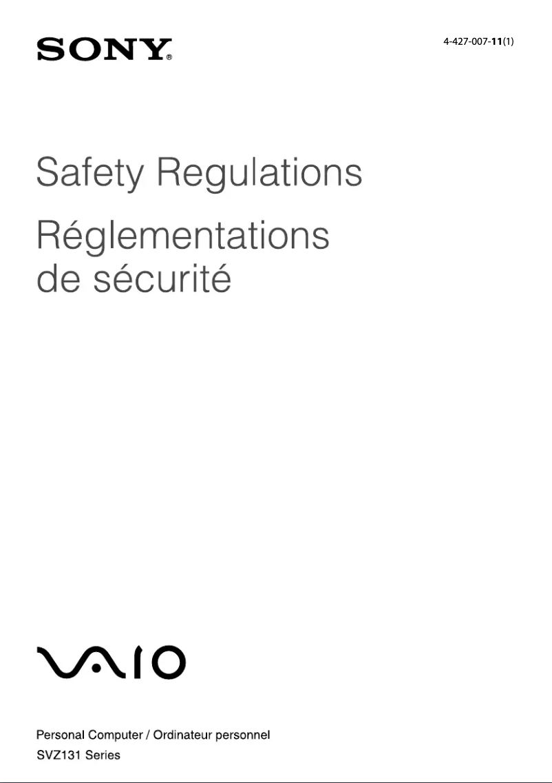 Page n°1 - Instructions de sécurité Sony Vaio SVZ131190X