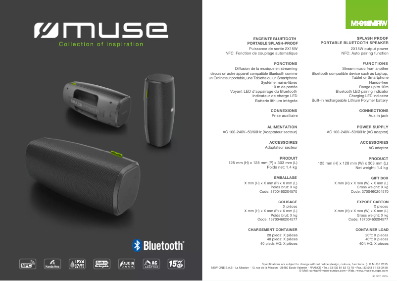 Page n°1 - Fiche technique Muse M-910 BT