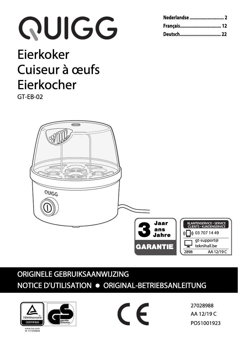 Page 1 de la notice Manuel utilisateur Quigg GT-EB-02