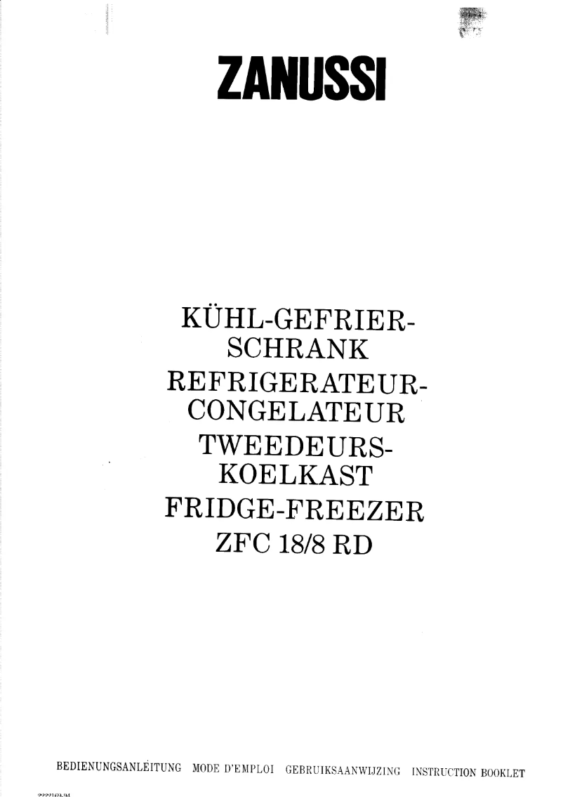 Page n°1 - Manuel utilisateur Zanussi ZFC 18/8 k