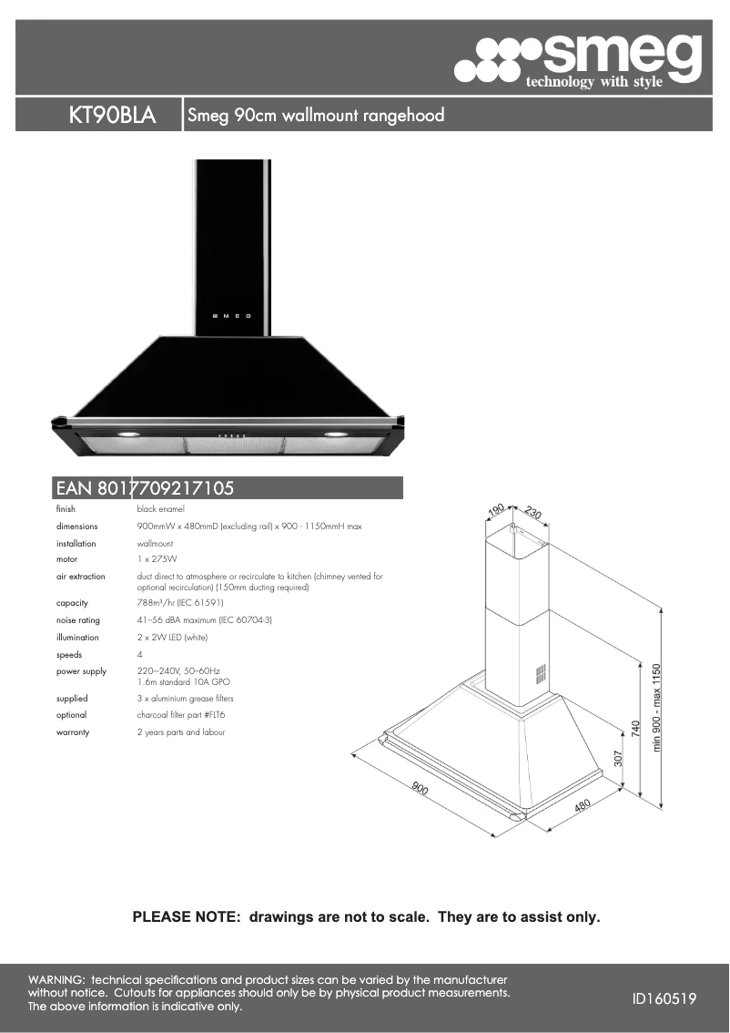 Page n°1 - Fiche technique Smeg KT90BL