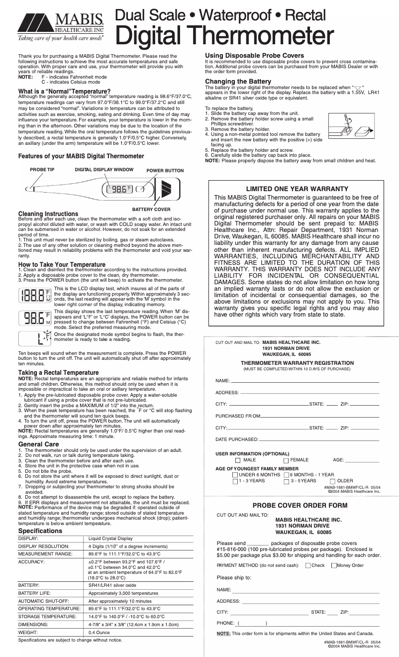 Page n°1 - Manuel utilisateur Mabis Hsopi-Therm