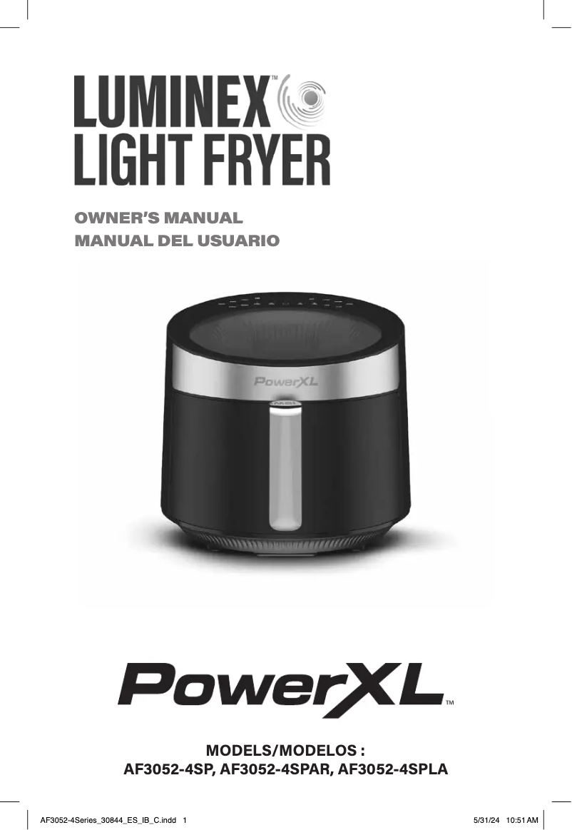 Page 1 de la notice Manuel utilisateur PowerXL Luminex Light Fryer AF3052-4SP