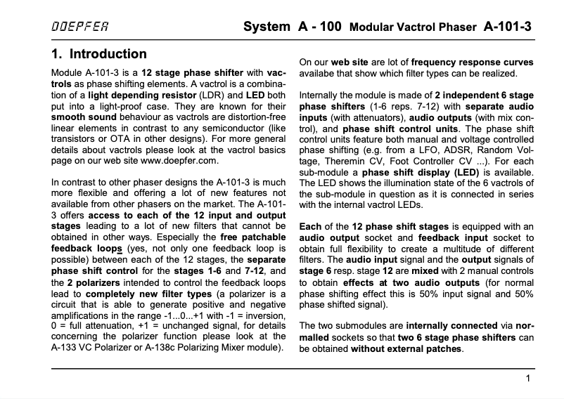 Page 1 de la notice Manuel utilisateur Doepfer A-101-3