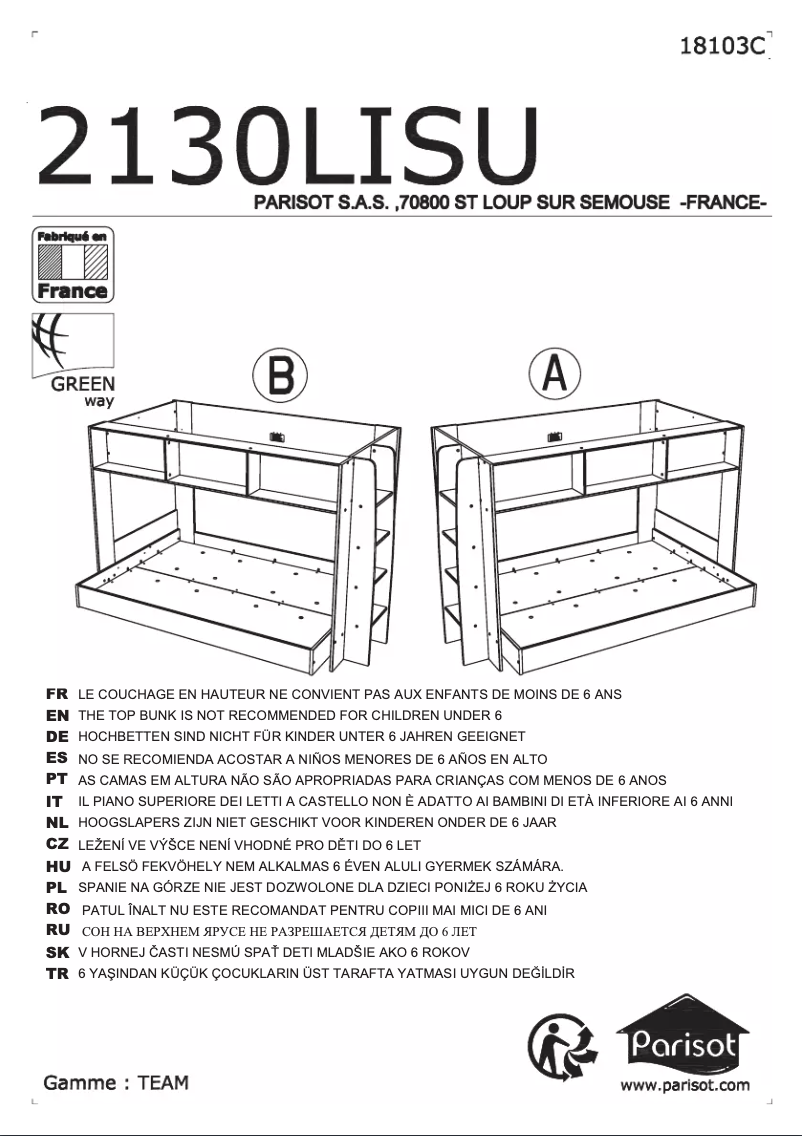 Page n°1 - Manuel utilisateur Parisot Team 2 130LISU