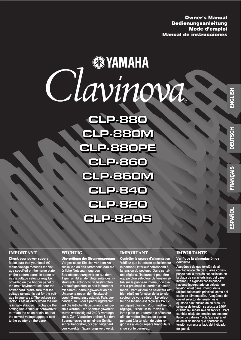 Page 1 de la notice Manuel utilisateur Yamaha Clavinova CLP-880M