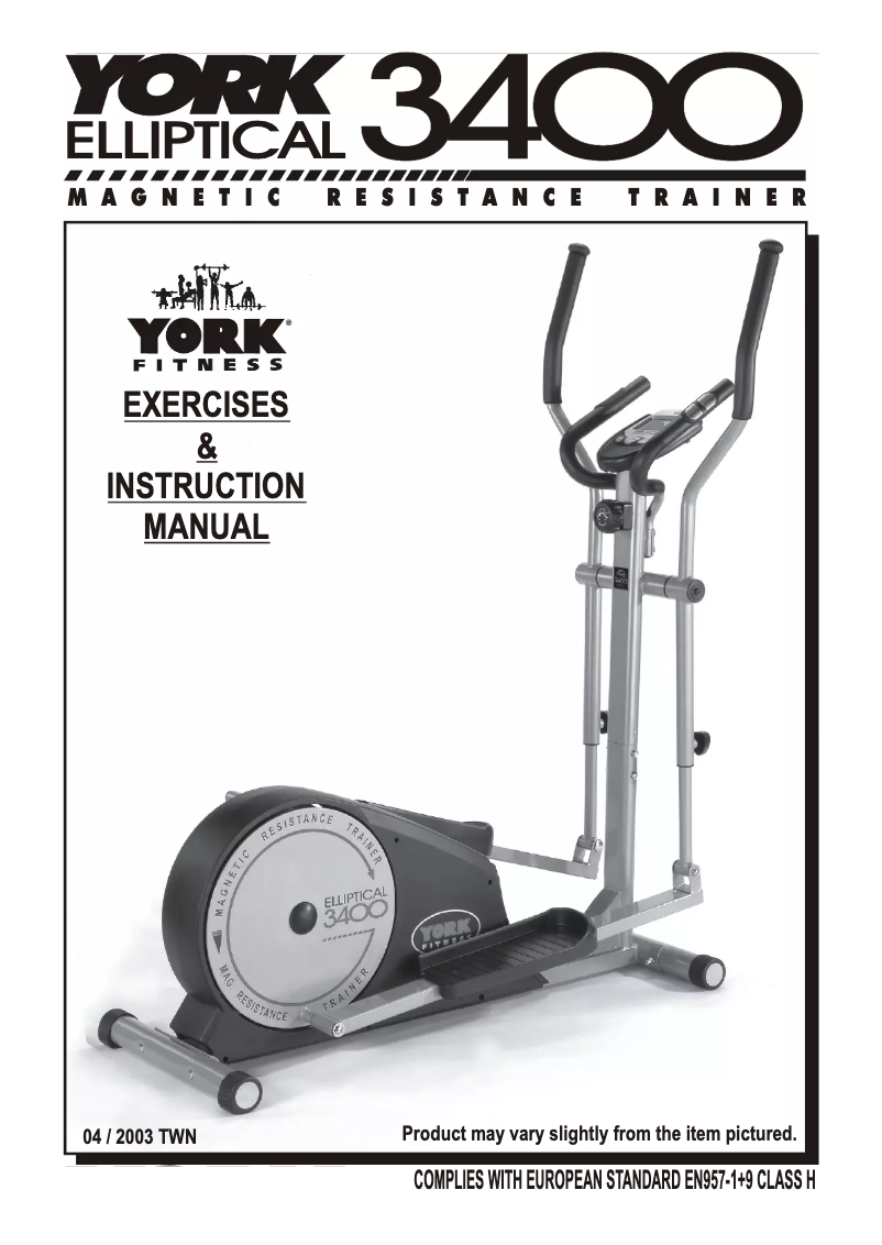 Page 1 de la notice Manuel utilisateur York Fitness Elliptical 3400