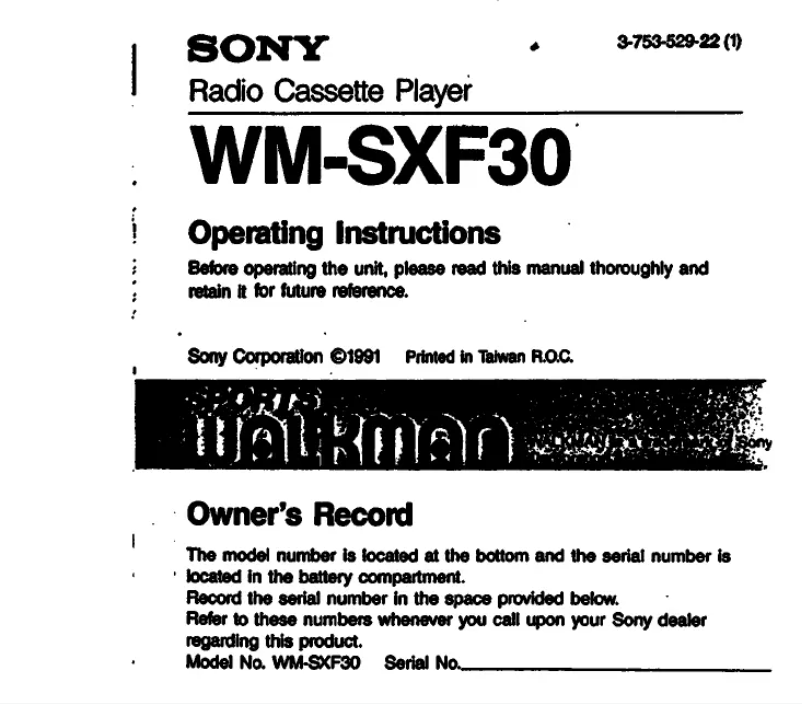 Page 1 de la notice Manuel utilisateur Sony Walkman WM-SXF30