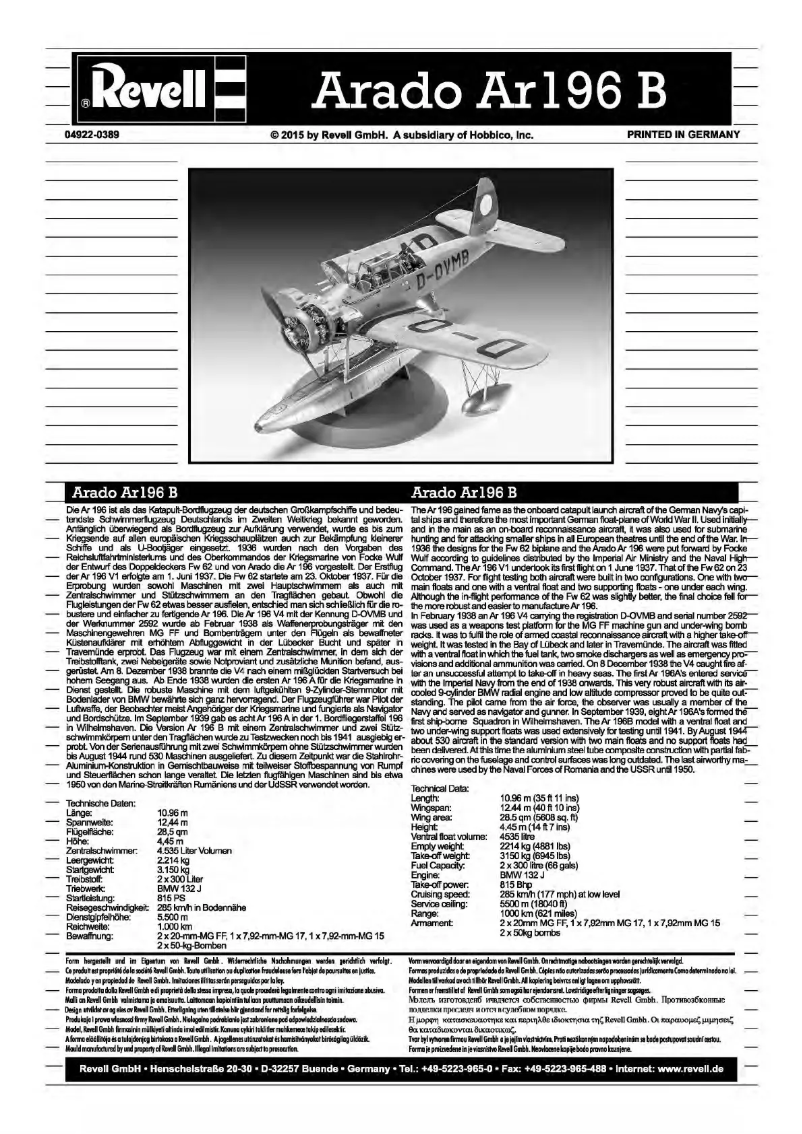 Page n°1 - Manuel utilisateur Revell Arado Ar196B