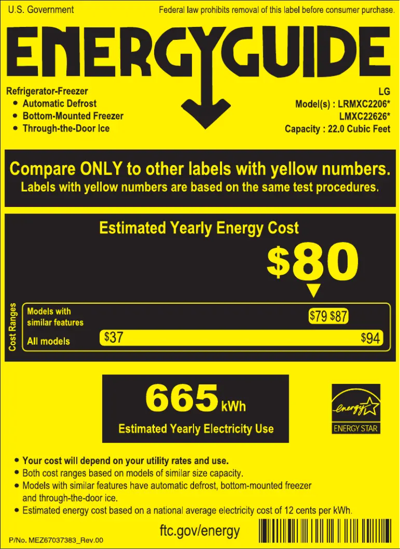 Page 1 de la notice Label énergétique LG LMXC22626D