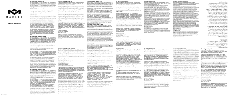 Page n°1 - Informations de garantie House of Marley Get Together EM-JA019