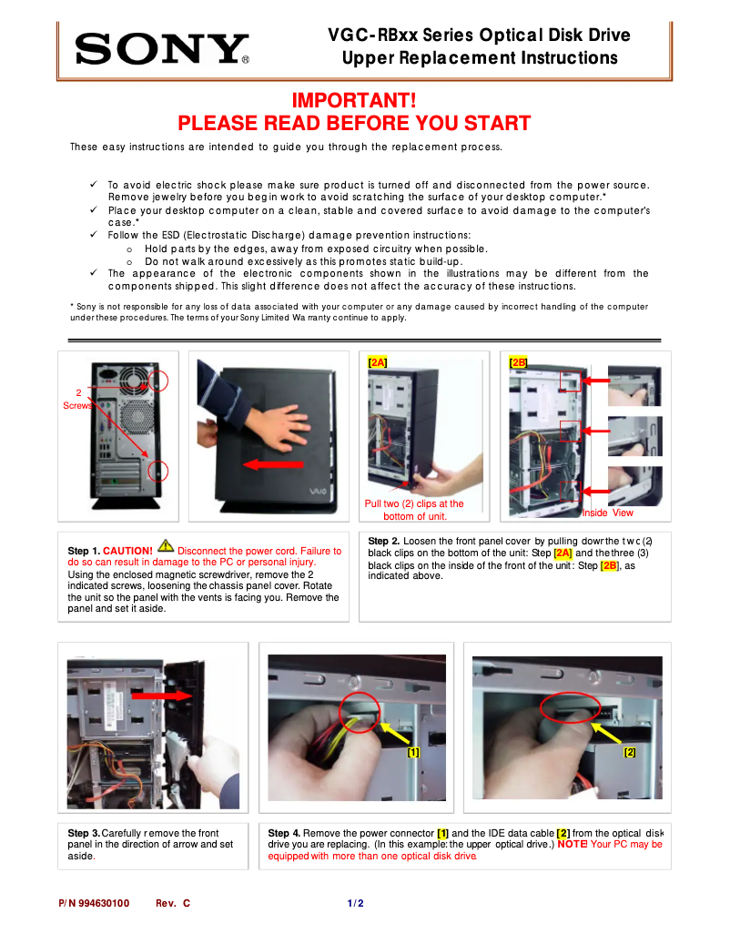 Page 1 de la notice Manuel utilisateur Sony Vaio VGC-RB42MV