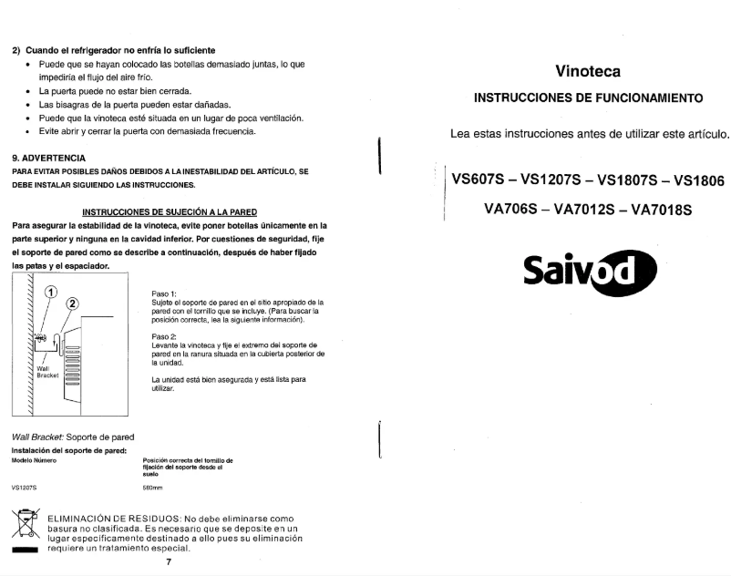 Image de la première page du manuel de l'appareil VS7018S