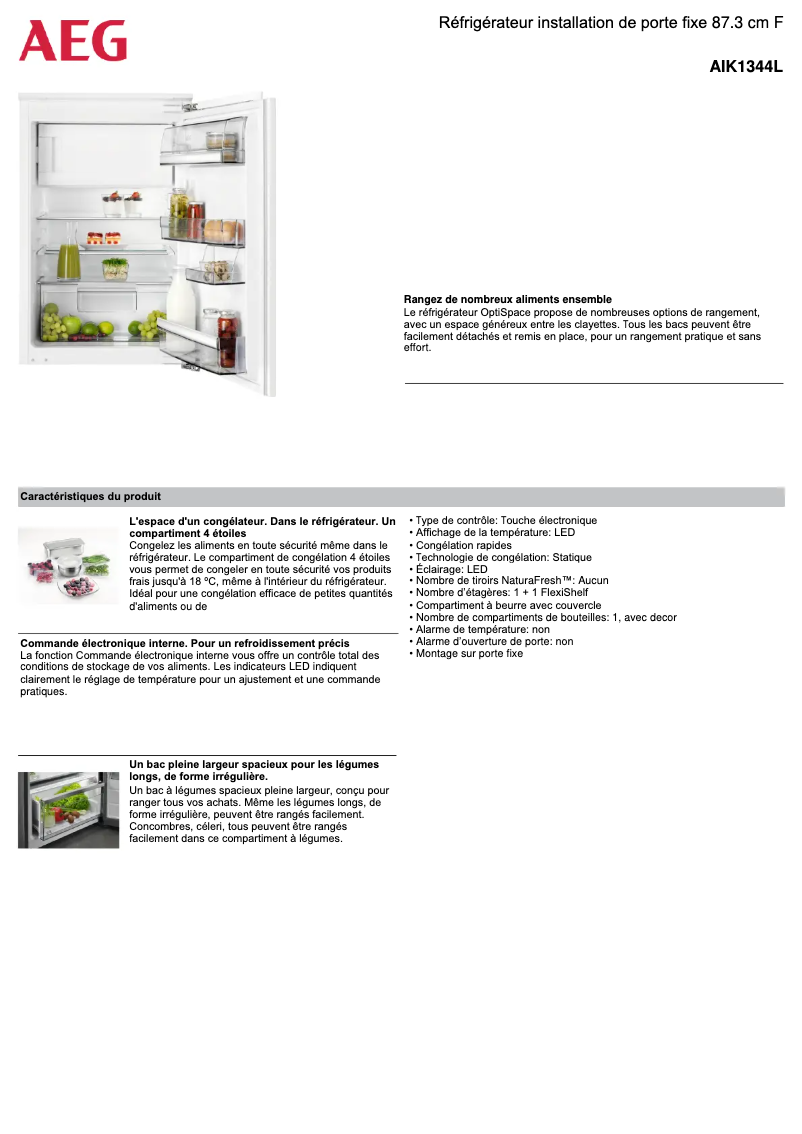Page n°1 - Fiche technique AEG AIK1344L
