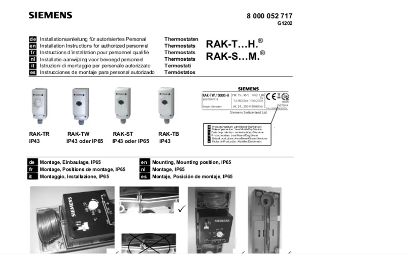 Page 1 de la notice Manuel utilisateur Siemens RAK-ST