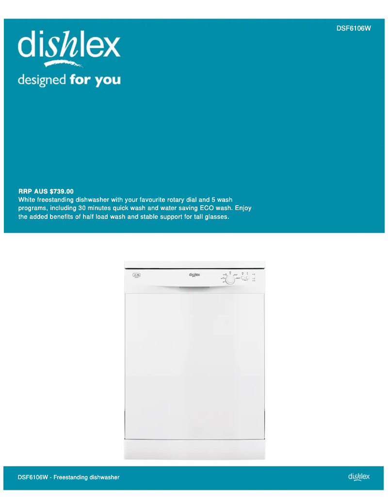 Page 1 de la notice Fiche technique Dishlex DSF 6106 W