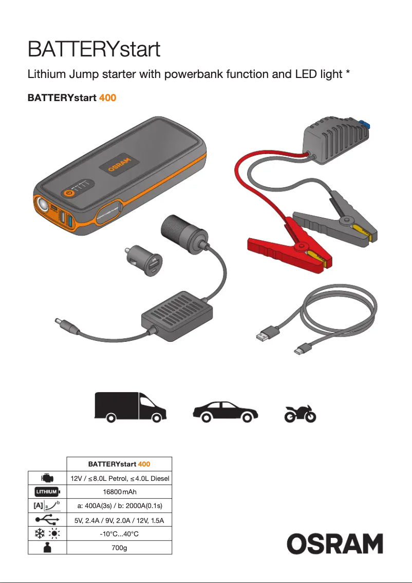 Page 1 de la notice Instructions / montage Osram BATTERYstart 400