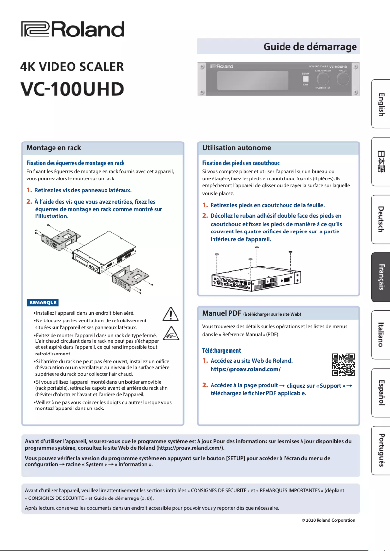 Página 1 del manual Guía de instalación Roland VC-100UHD