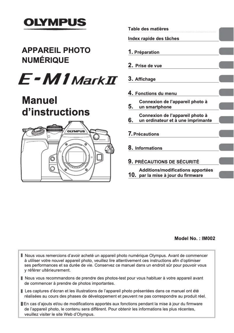Page n°1 - Manuel utilisateur Olympus E‑M1 Mark II
