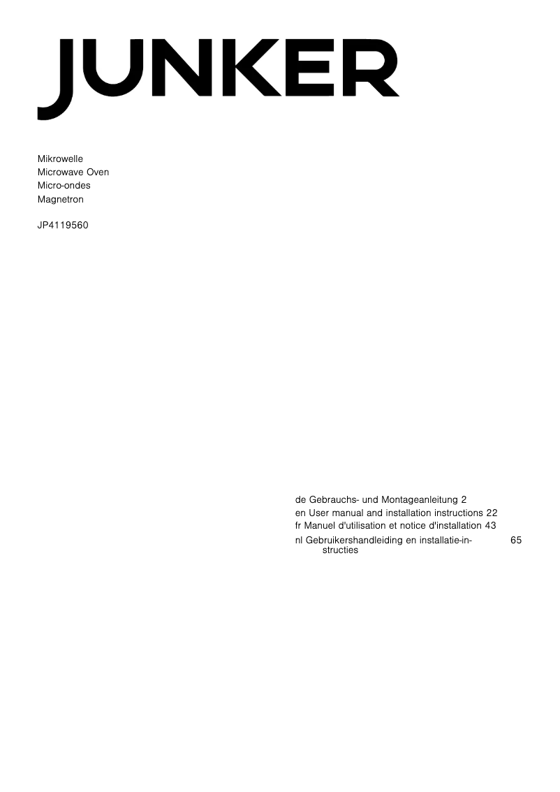 Page n°1 - Manuel utilisateur Junker JP4119560