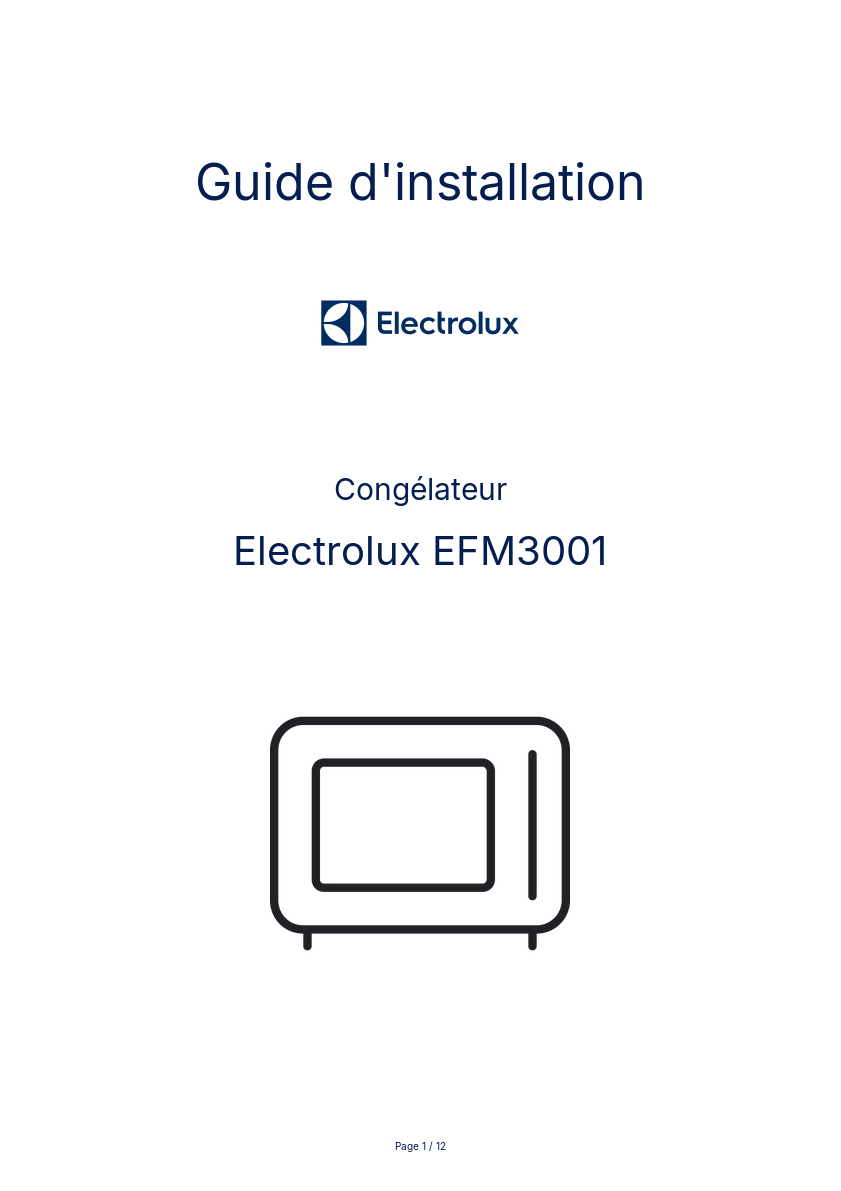 Page n°1 - Guide d'installation Electrolux EFM3001