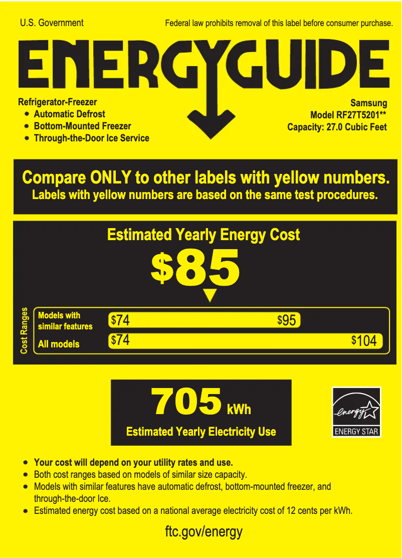 Page 1 de la notice Label énergétique Samsung RF27T5201WW