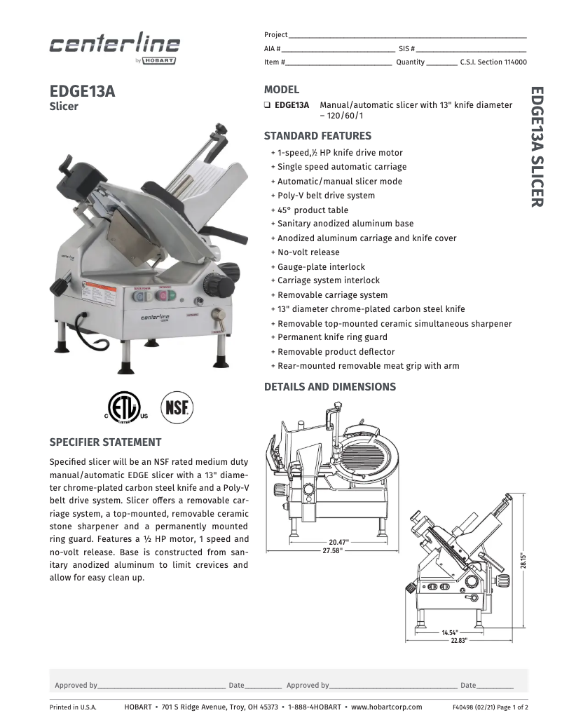 Page n°1 - Fiche technique Centerline EDGE13A