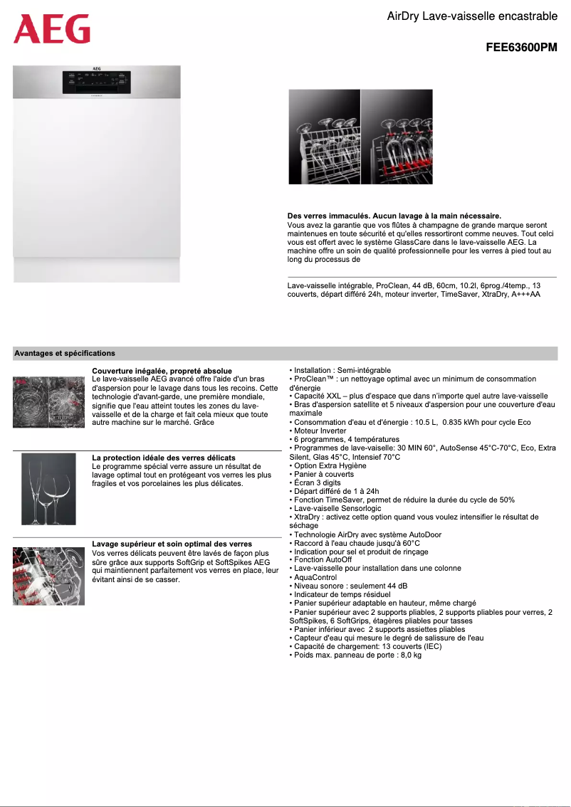 Page 1 de la notice Fiche technique AEG FEE63600PM