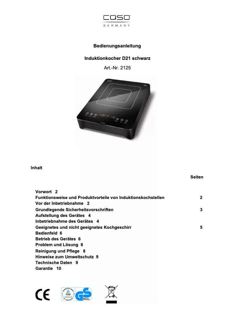 Page 1 de la notice Manuel utilisateur Caso D21