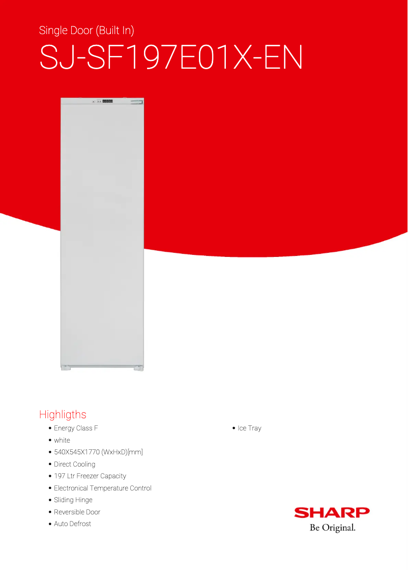 Page 1 de la notice Fiche technique Sharp SJ-SF197E01X-EN