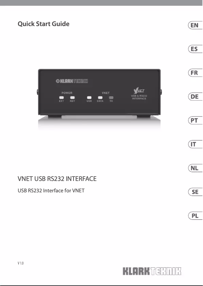 Page 1 de la notice Manuel utilisateur Klark Teknik Vnet USB RS232 Interface