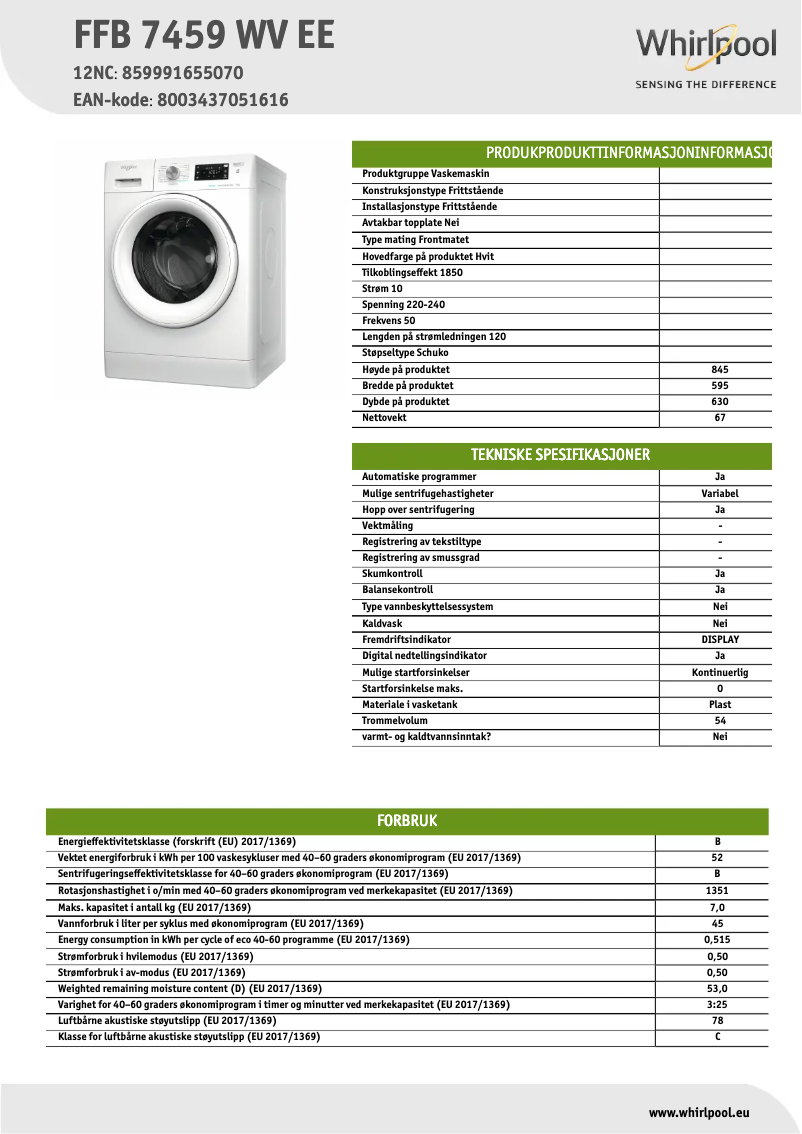Image de la première page du manuel de l'appareil FFB 7459 WV EE