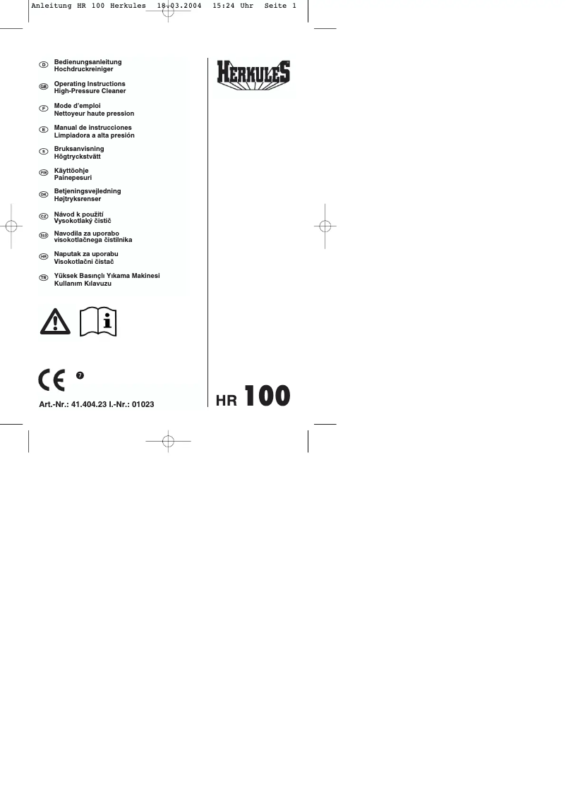 Page n°1 - Manuel utilisateur Herkules HR 100