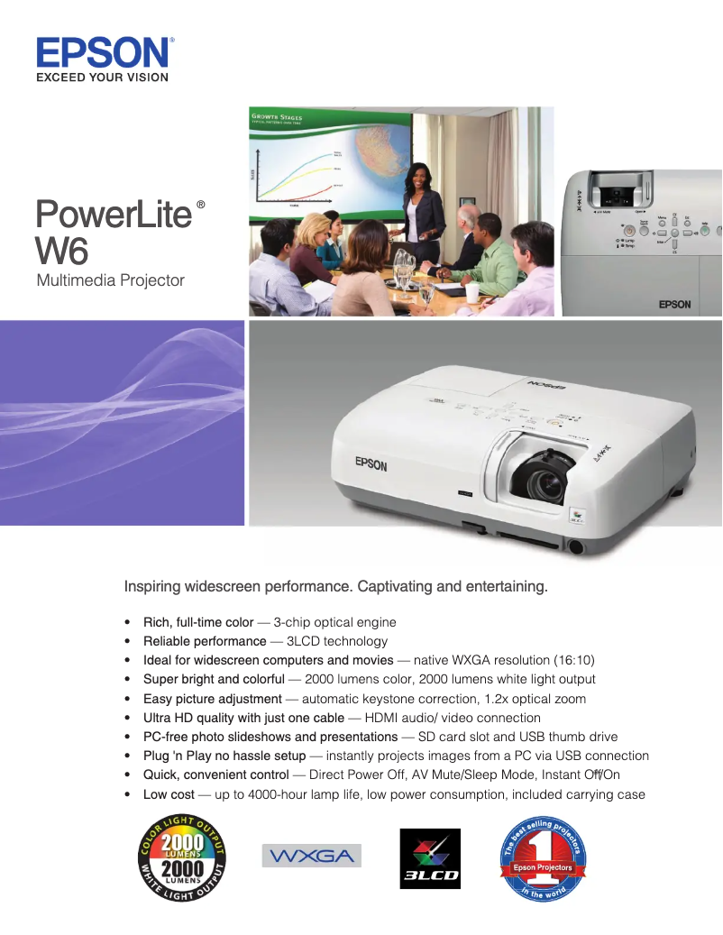 Page 1 de la notice Brochure Epson PowerLite W6