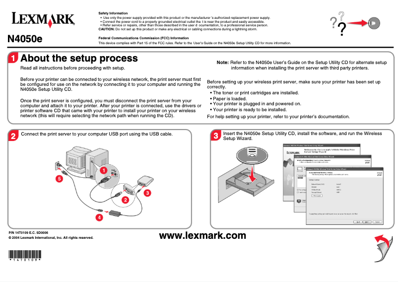 Page 1 de la notice Guide d'installation Lexmark MarkNet N4050e