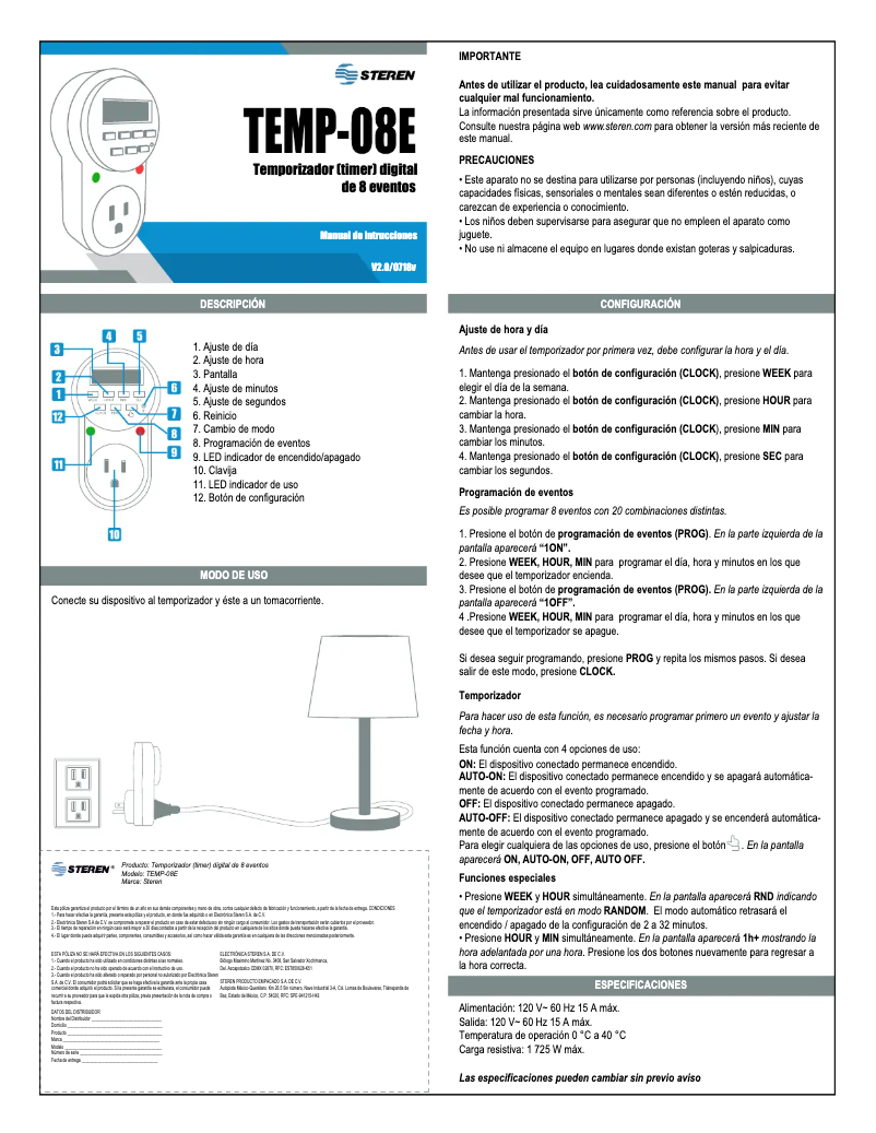 Image de la première page du manuel de l'appareil TEMP-08E