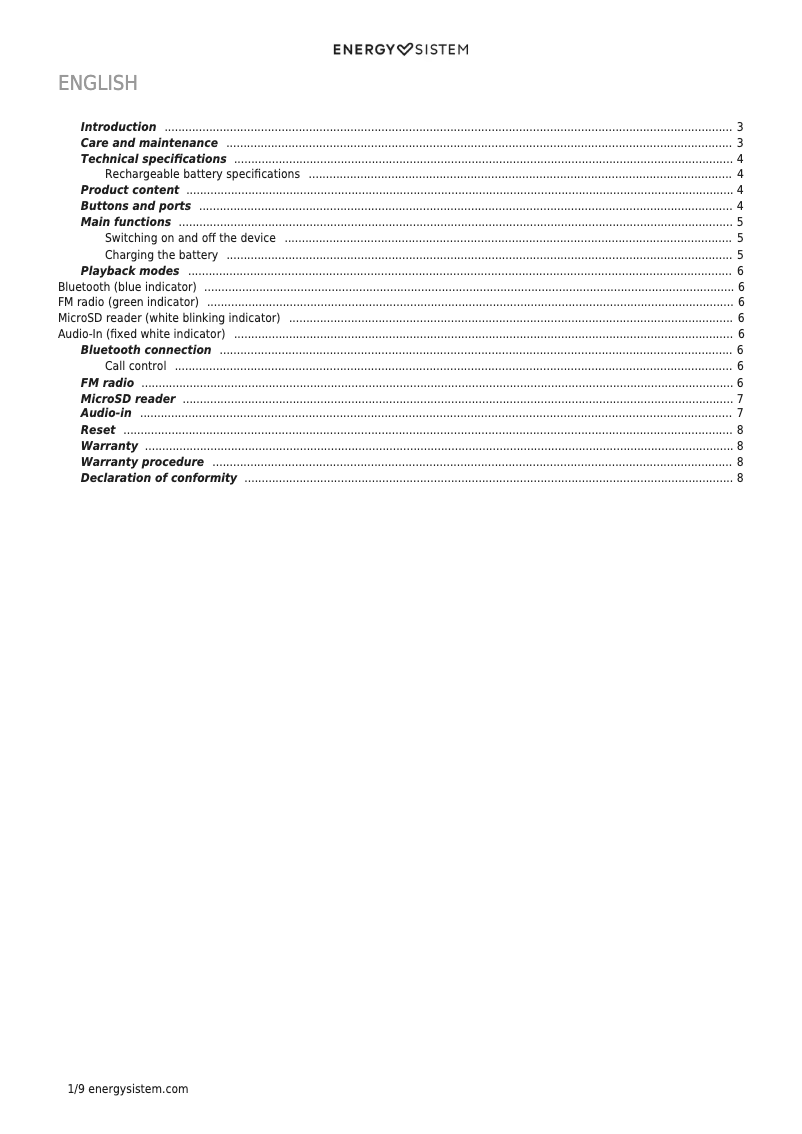Page n°1 - Manuel utilisateur Energy Sistem Music Box 1+