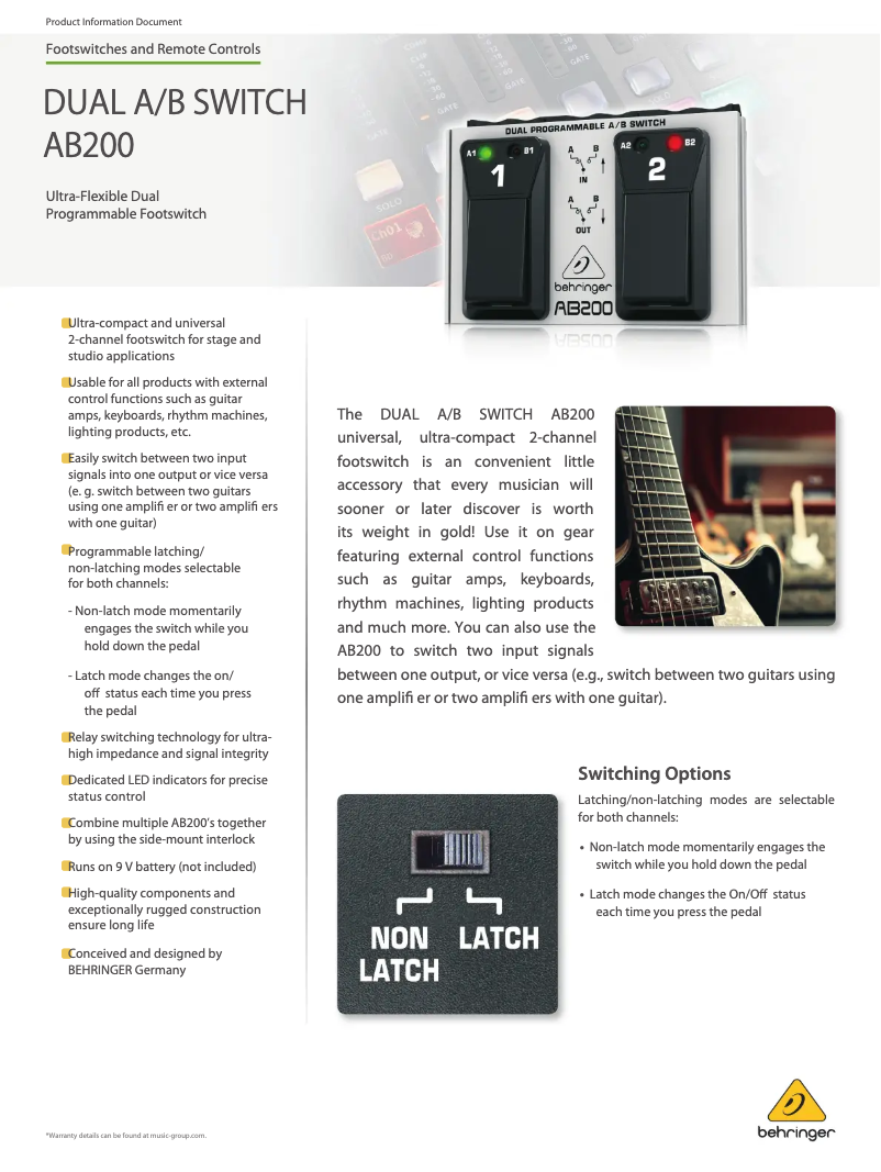 Page 1 de la notice Fiche technique Behringer Dual A/B Switch AB200