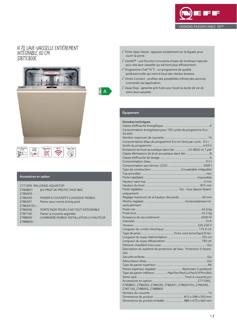 Page n°1 - Fiche technique Neff S187TC800E