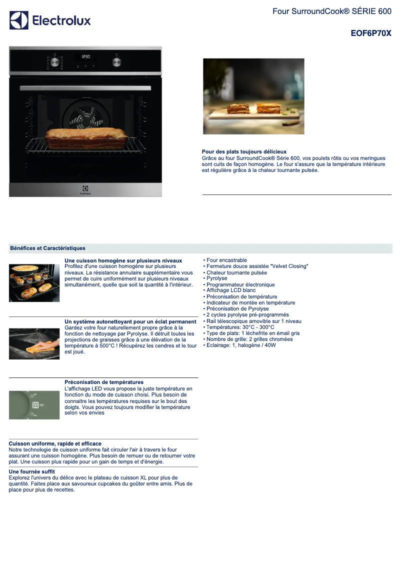 Page 1 de la notice Fiche technique Electrolux EOF6P70X